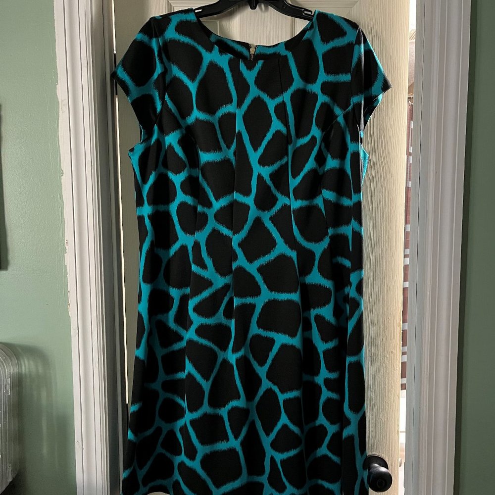 Michael Kors Black and Teal Dress with Gold Zipper; Size L